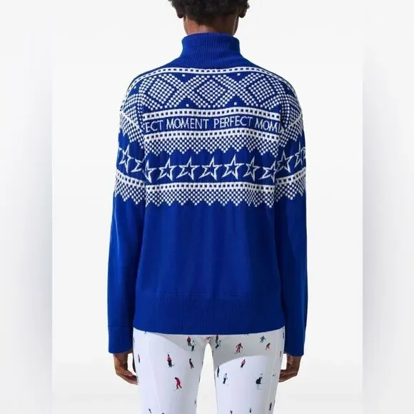 Perfect Moment Intarsia-knit sweater Merino Wool NWT Size Small Blue
